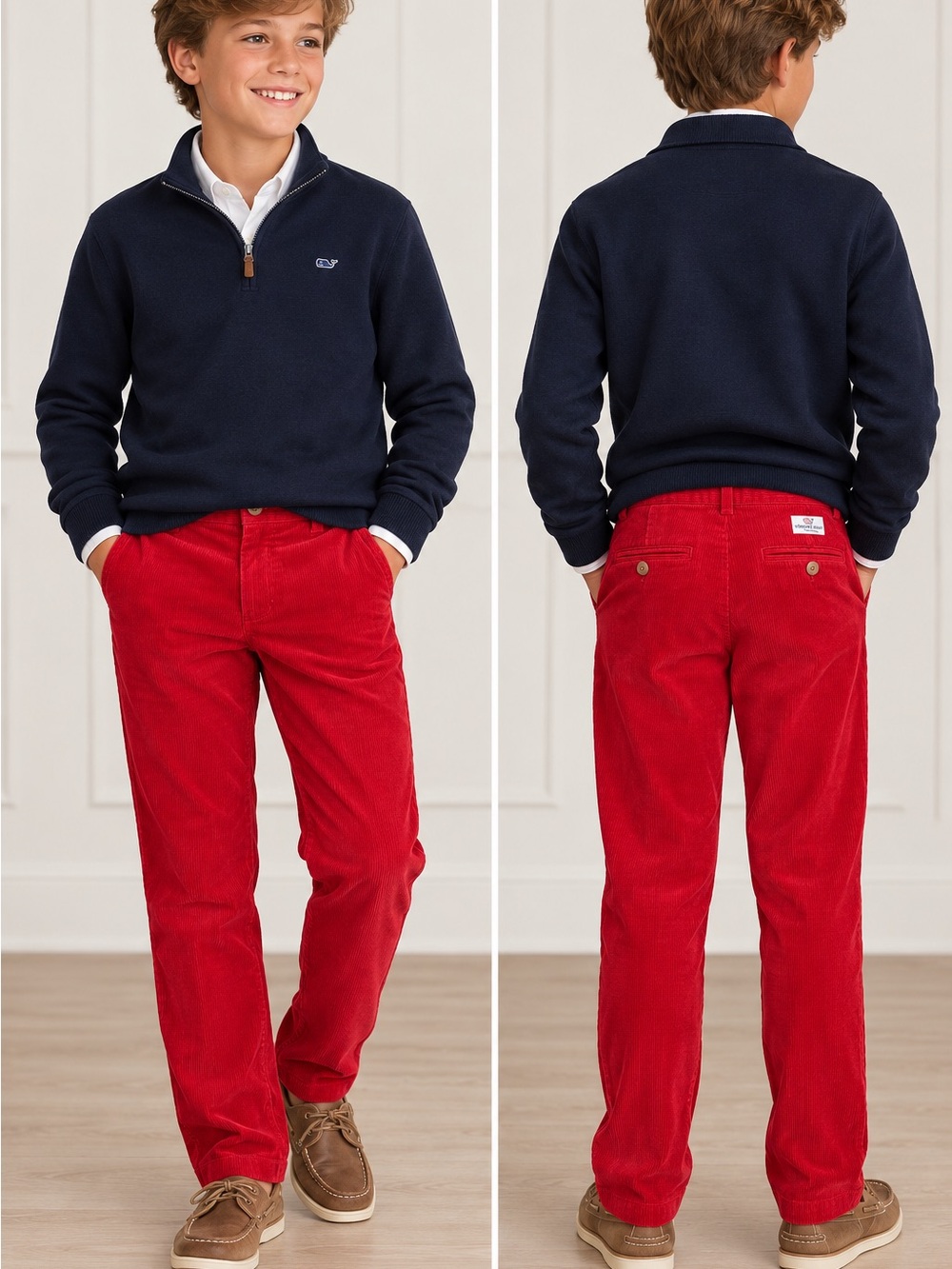 Vineyard Vines Boys Size 14 Red Corduroy Pants Shep & Ian Preppy